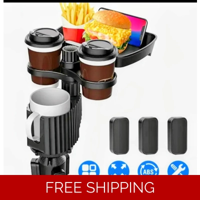 4 in 1 Car Cup Holder, Tray, Food Table 360° Retractable Extendable Base Detachable Car Desk